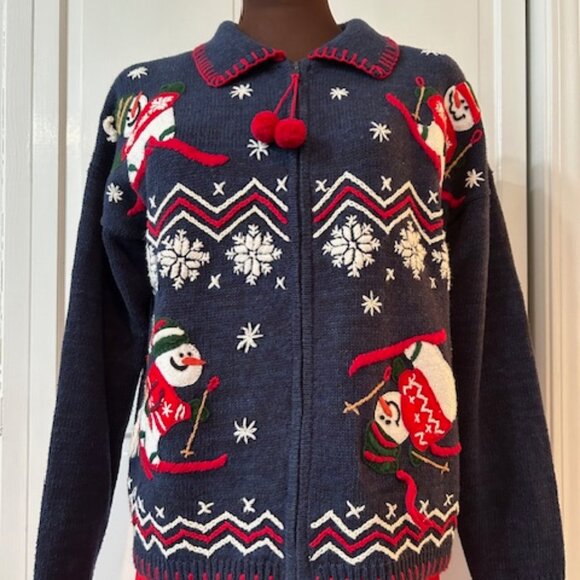Vintage Christmas Snowman Embroidered Sweater, Tiara International, Sz.M - Picture 1 of 10